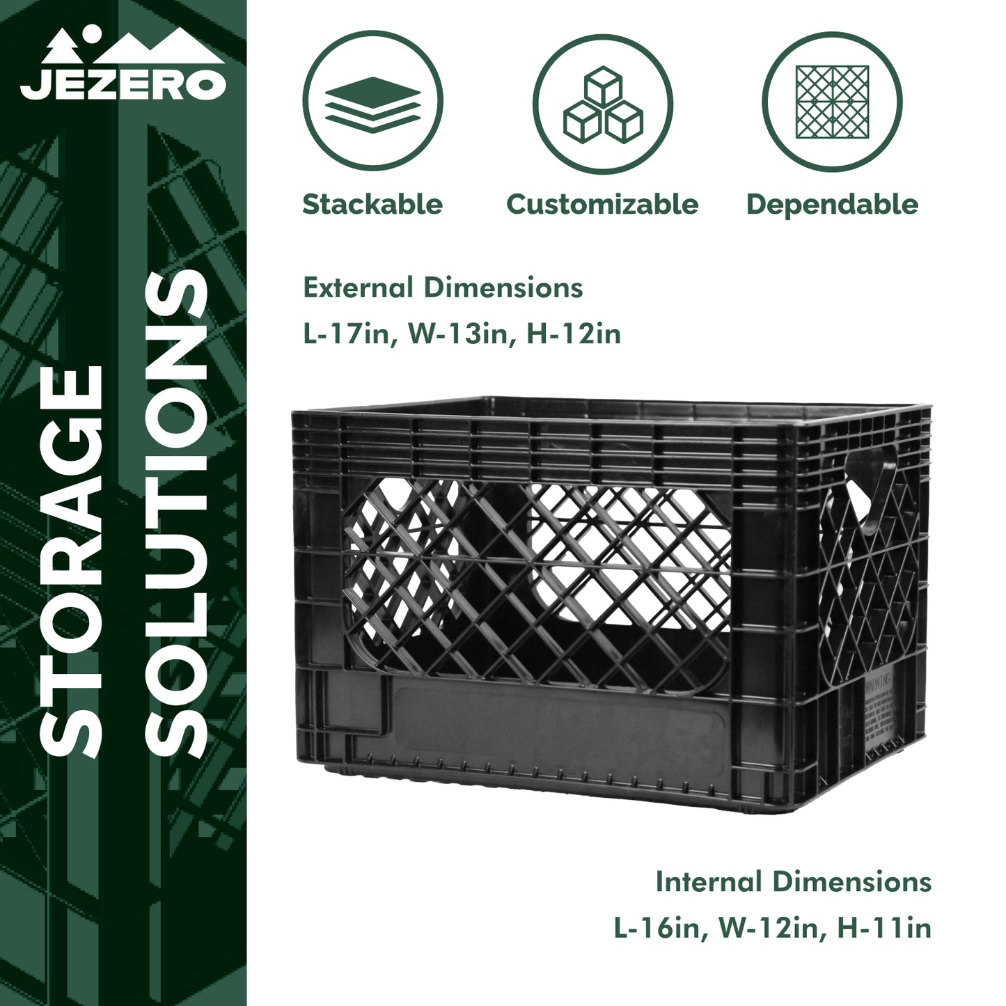 Heavy Duty Utility Tote Crate, 17" x 13" x 11"