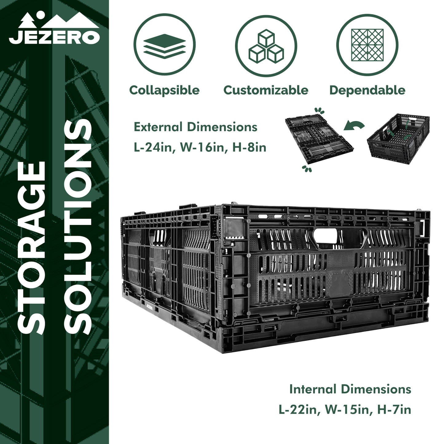 Collapsible Storage Crate, 24" x 16" x 8"