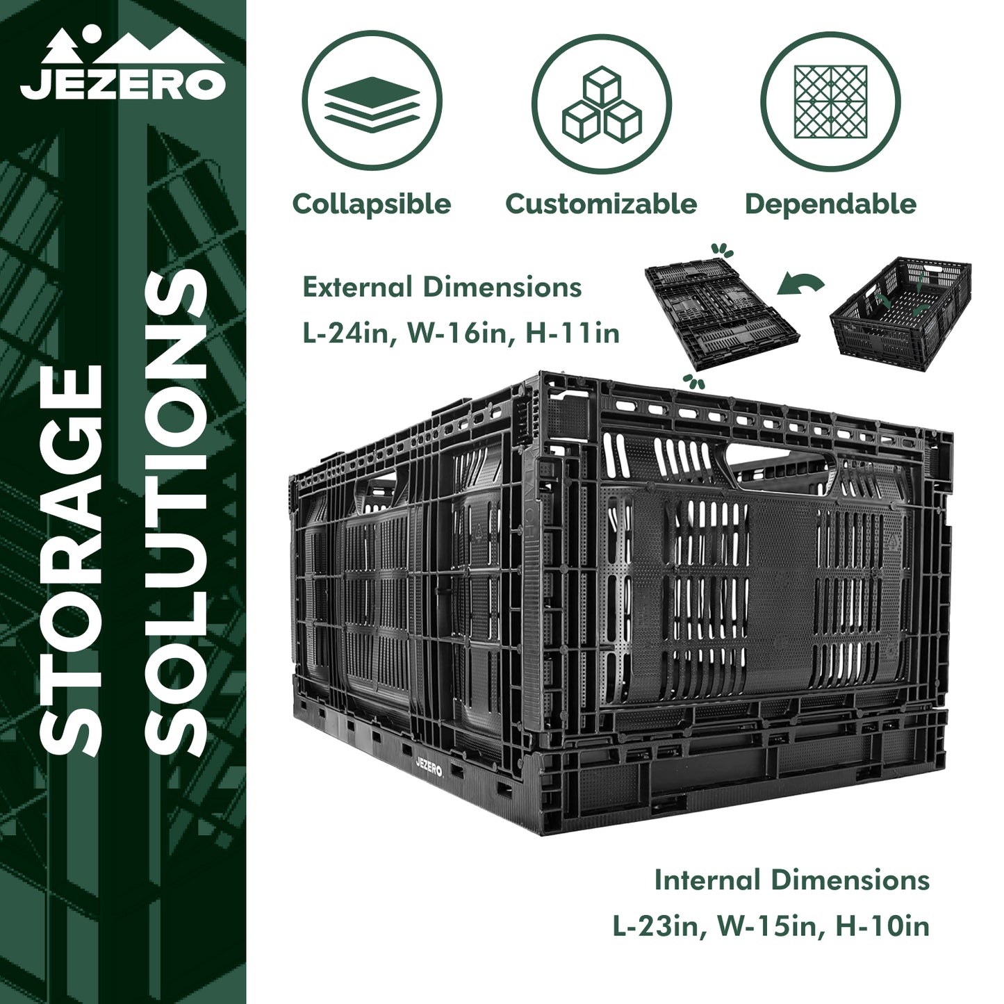 Collapsible Storage Crate, 24" x 16" x 11"
