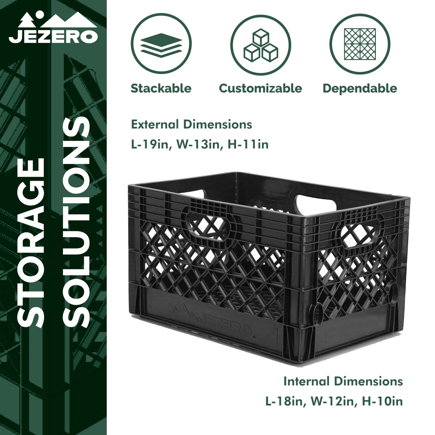 Heavy Duty Utility Tote Crate, 19" x 13" x 11"